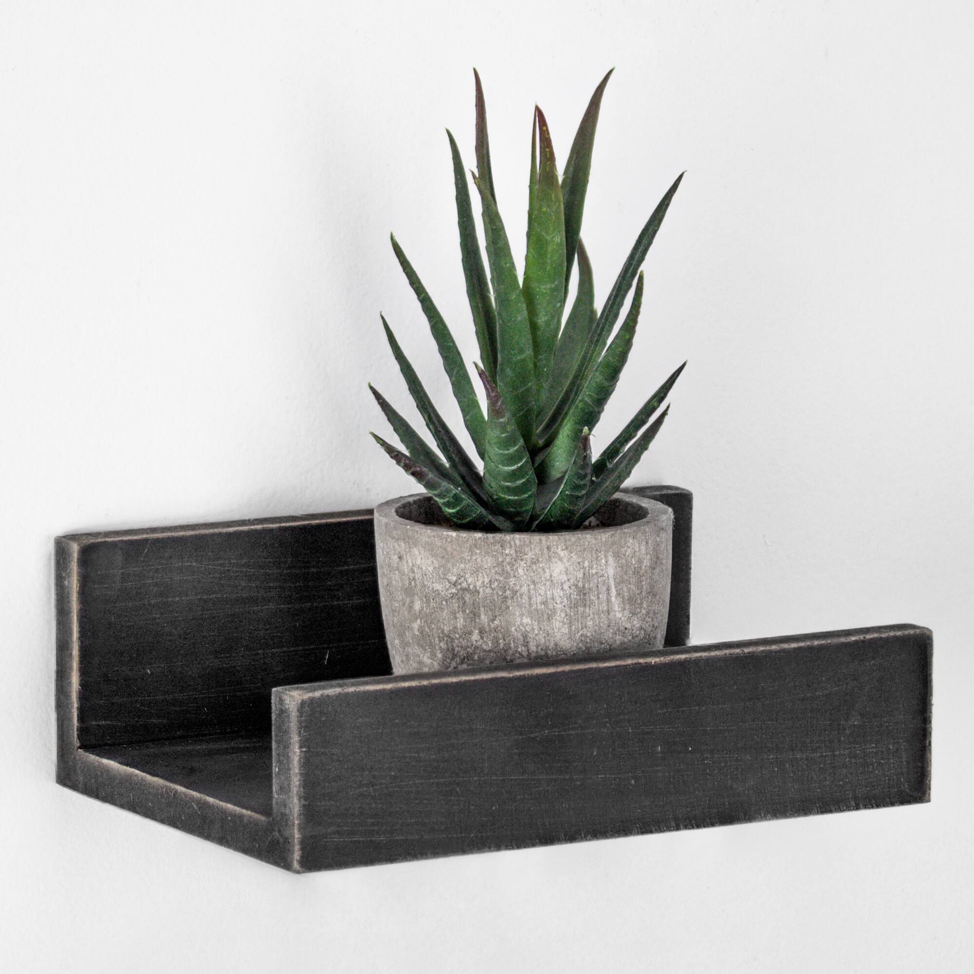 Black Floating Wooden Wall Shelves Set